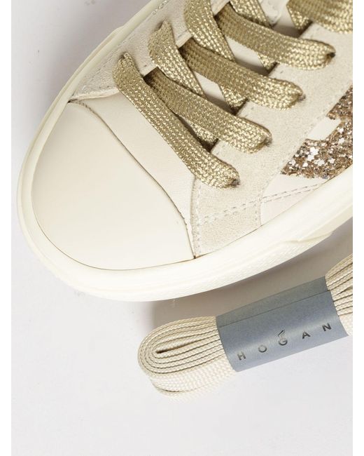 Hogan Natural Crosswind Glitter Leather Sneakers