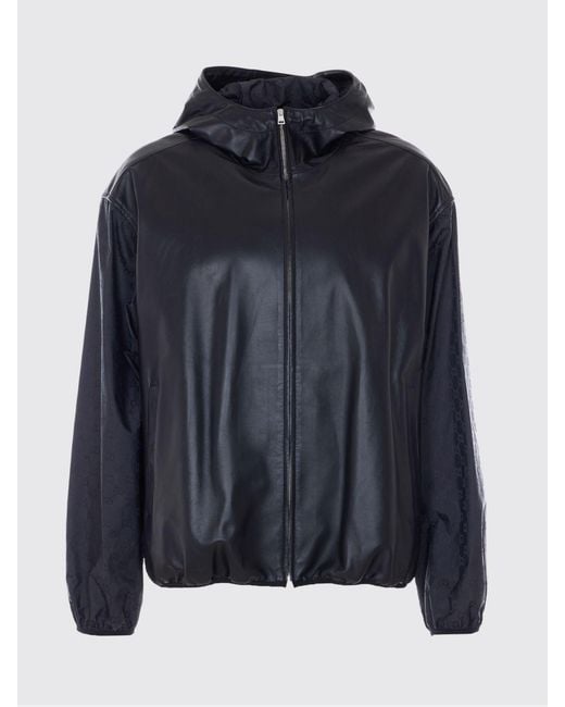 Gucci Black Leather Hooded Jacket for men
