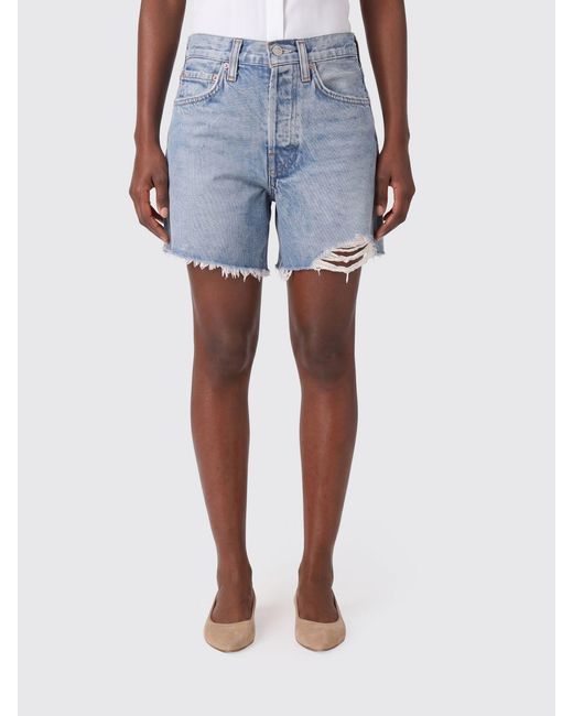 Agolde Blue High-Waisted Distressed Shorts