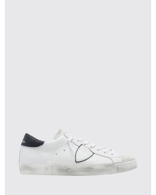 Philippe Model White Paris Leather Low-Top Sneakers With Worn Effect And Shield Logo for men