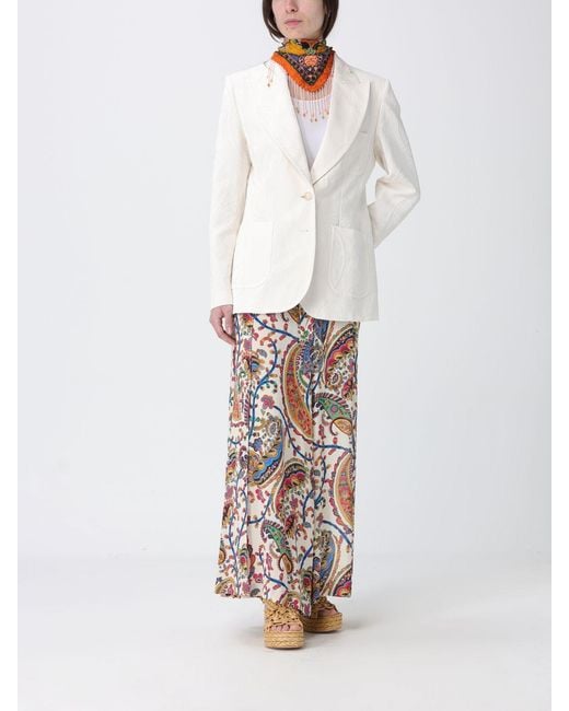 Etro White Single-Breasted Jacquard Cotton Blend Blazer