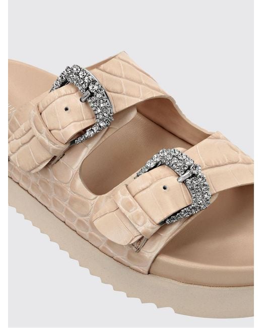 Philipp Plein Natural Croc-Effect Leather Sandals With Straps And A Jewel Buckle