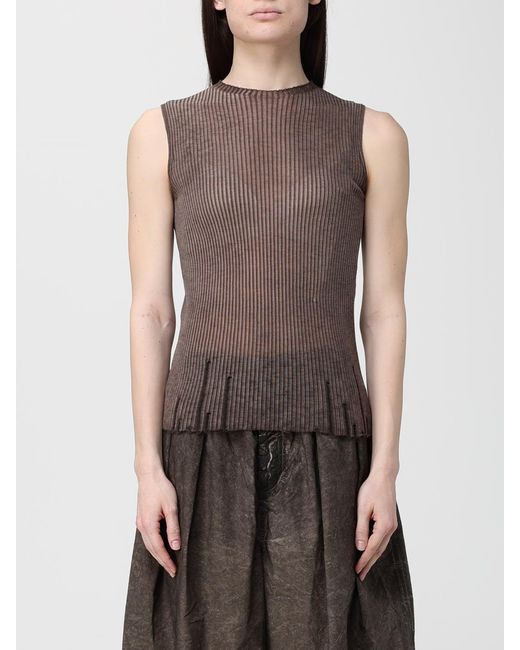 Uma Wang Brown Ribbed Wool Top