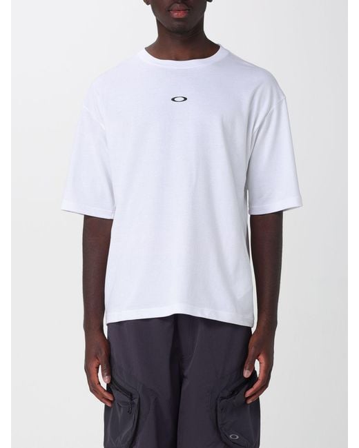 Oakley White Cotton T-Shirt With Contrasting Graphic Print And Dropped Shoulders for men
