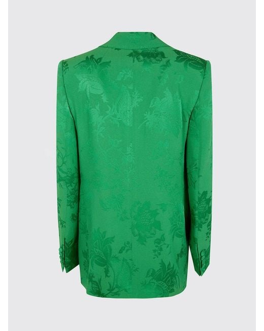 Etro Green Single-Breasted Viscose Blend Blazer With Paisley Motif