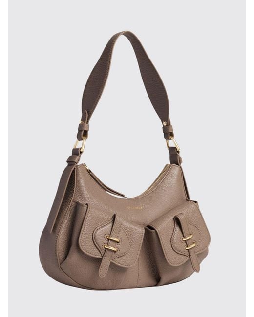 Coccinelle Brown Mavery Grained Leather Shoulder Bag With Zip Closure