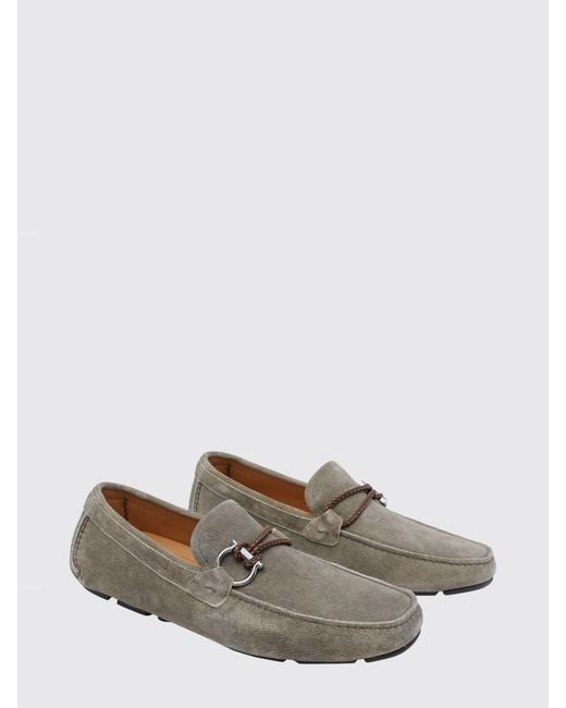 Ferragamo Gray Gancini Suede Loafers for men