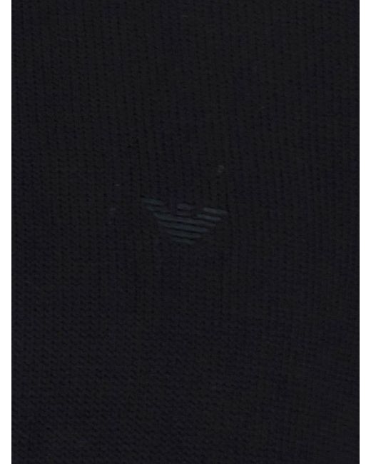 Emporio Armani Blue Cotton Turtleneck Sweater With A Half-Zip Closure for men