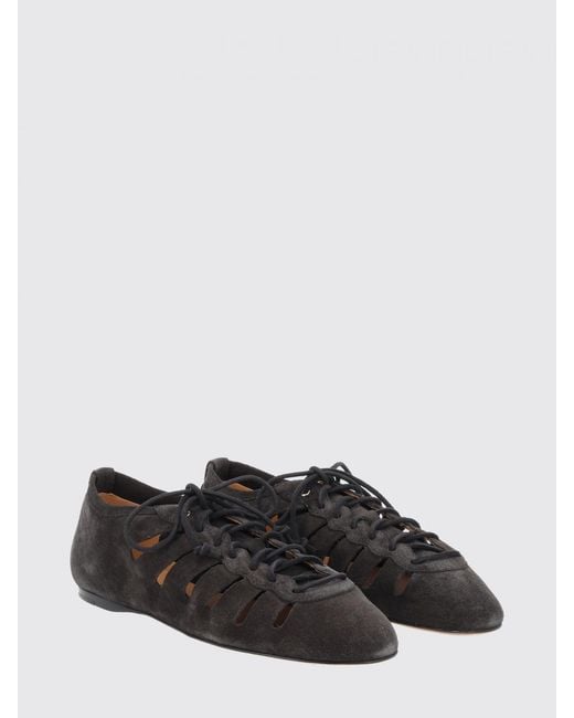 Isabel Marant Black Leyza Perforated Suede Ballet Flats With Ankle Ties