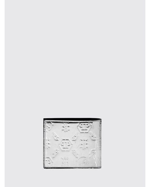 Philipp Plein White Laminated Calf Leather Pp Wallet for men