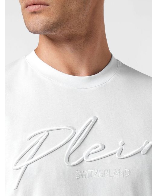 Philipp Plein White Cotton T-Shirt With Tone-On-Tone Front Logo for men