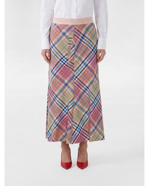 Vivienne Westwood White Tartan Pattern Virgin Wool A-Line Midi Skirt