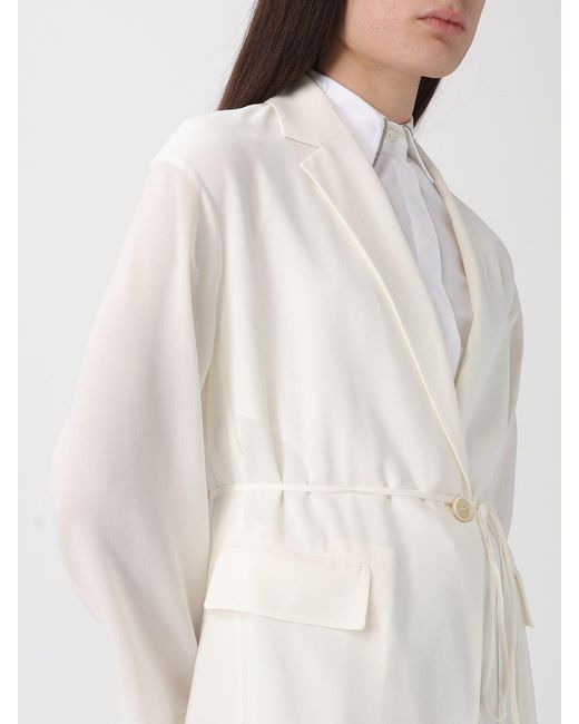Brunello Cucinelli White Single-Breasted Silk Blazer With Monile