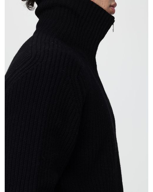 Tagliatore Black Ribbed-Collar Zip-Up Wool Blend Cardigan for men