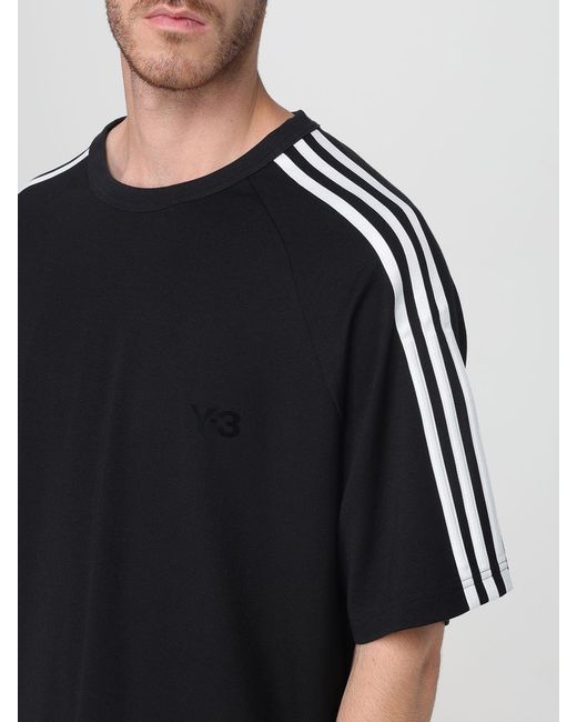 Y-3 Black Lyocell Blend T-Shirt With Stripes And Logo for men