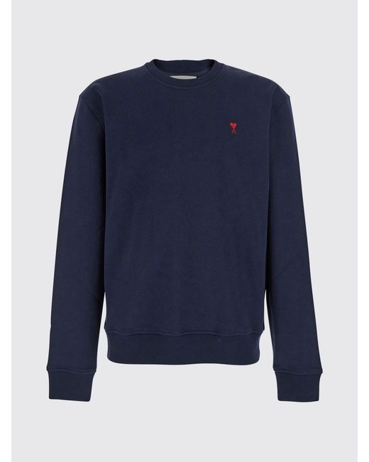 AMI Blue Relaxed Fit Cotton Crewneck Sweatshirt With Contrast Embroidered Logo for men