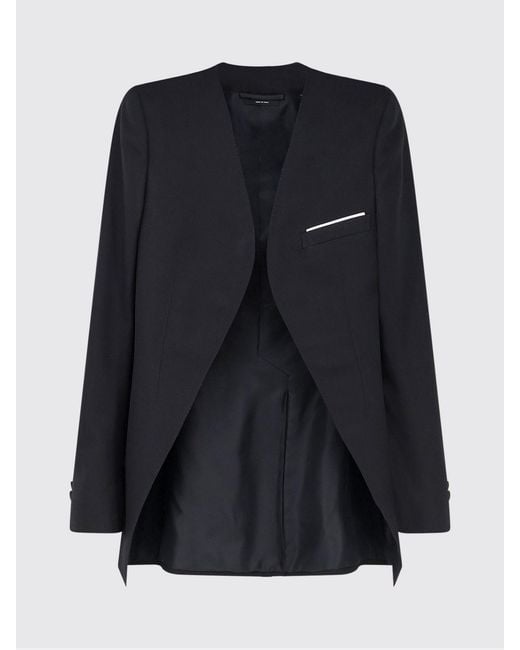 Tom Ford Blue Cropped Wool And Silk Tuxedo Blazer With Padded Shoulders