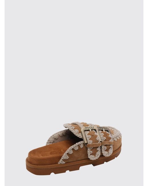 Mou Brown Low Bio Suede Sabot With Stitching
