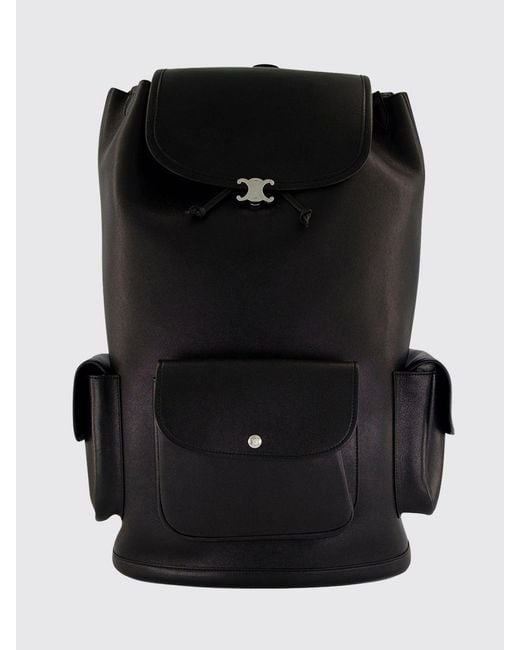 Céline Black Triomphe Lambskin Backpack With Drawstring And Flap Closure for men