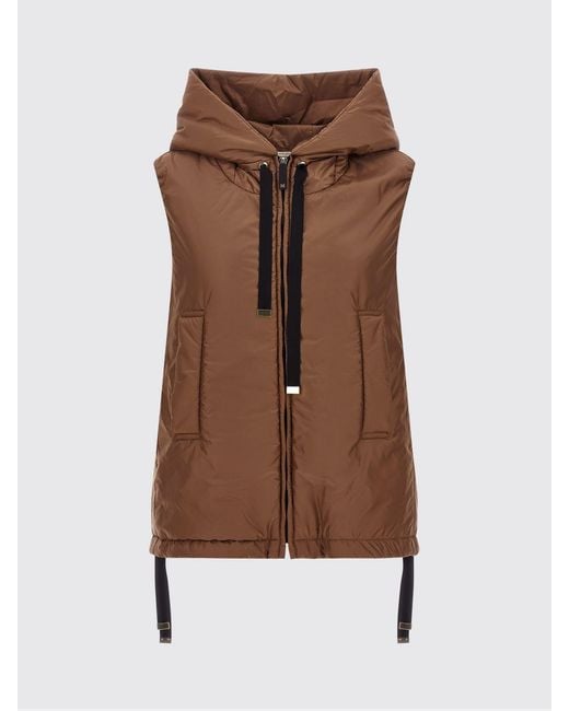 Max Mara Brown Padded Technical Fabric Vest With Hood And High Neck