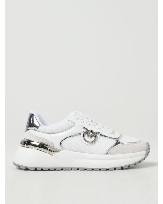 Pinko White Gem Sneakers In Leather And Mesh