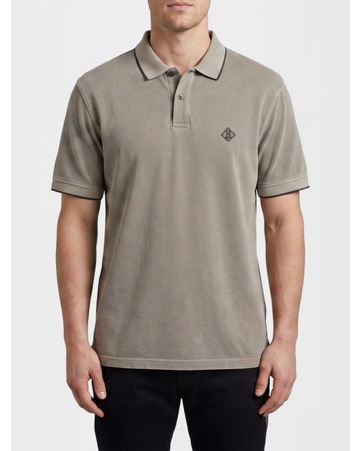 Herno Gray Slim Fit Short-Sleeve Cotton Polo Shirt With Ribbed Collar for men