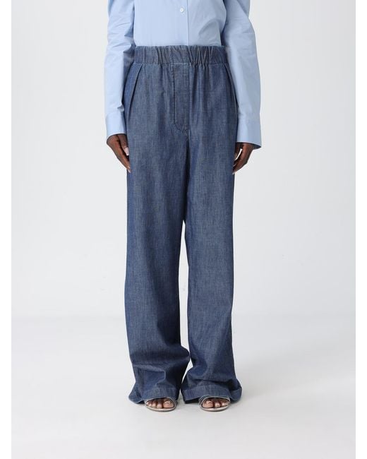 Jil Sander Blue Cotton Palazzo Trousers