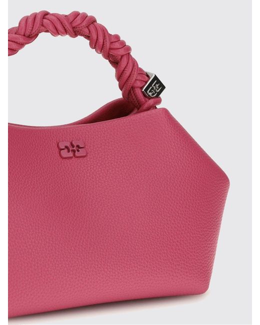 Ganni Pink Grained Recycled Leather Blend Mini Bow Bag