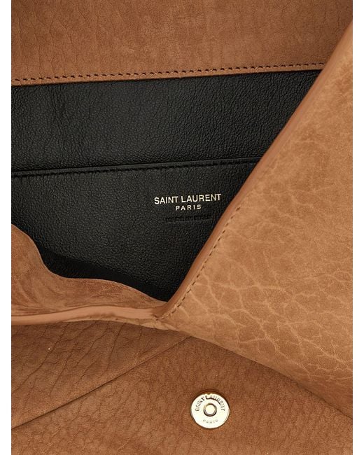 Saint Laurent Brown Suede Calfskin Envelope Clutch With Ysl Monogram