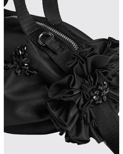 Simone Rocha Black Double Ribbon Nylon Handbag With Crystals And Bow