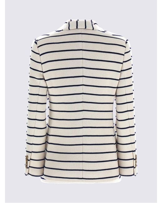 Brunello Cucinelli White Striped Cotton Double-Breasted Blazer