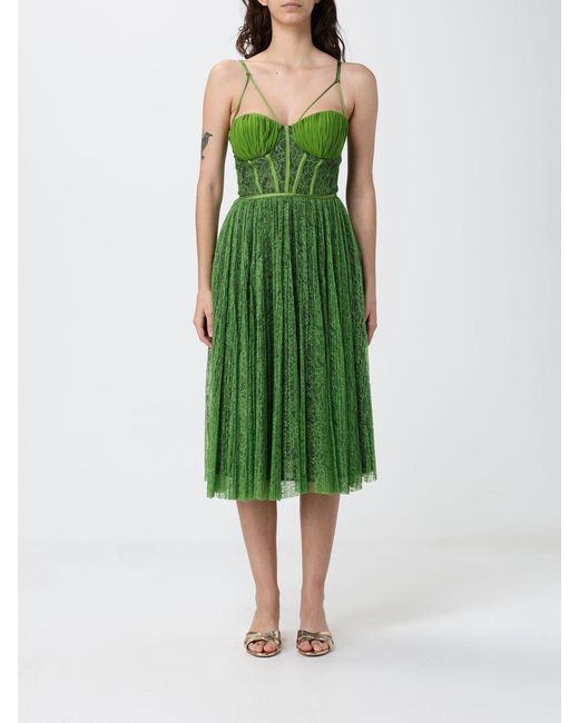 Elisabetta Franchi Green Lace Midi Dress