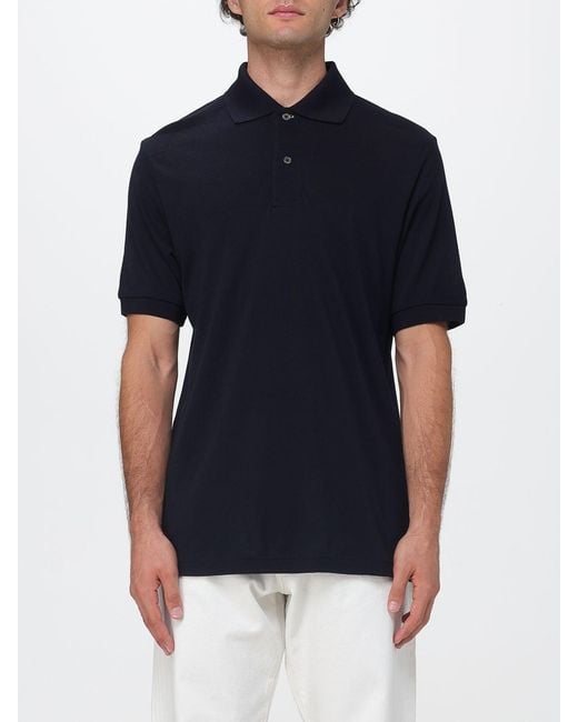 Paul Smith Blue Short-Sleeve Knitted Wool Polo Shirt With Ribbed Collar for men