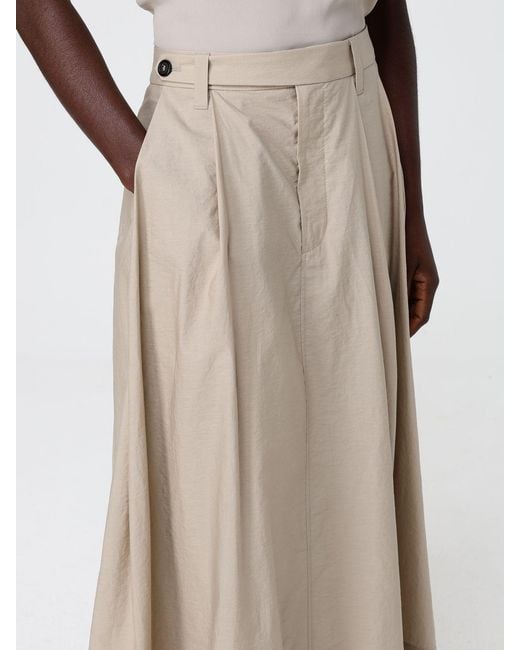 Brunello Cucinelli Natural Poplin Midi Skirt With Monili