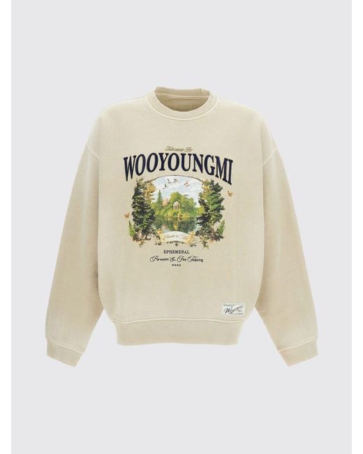 Wooyoungmi Natural Graphic-Print And Contrast-Logo Cotton Crewneck Sweatshirt for men