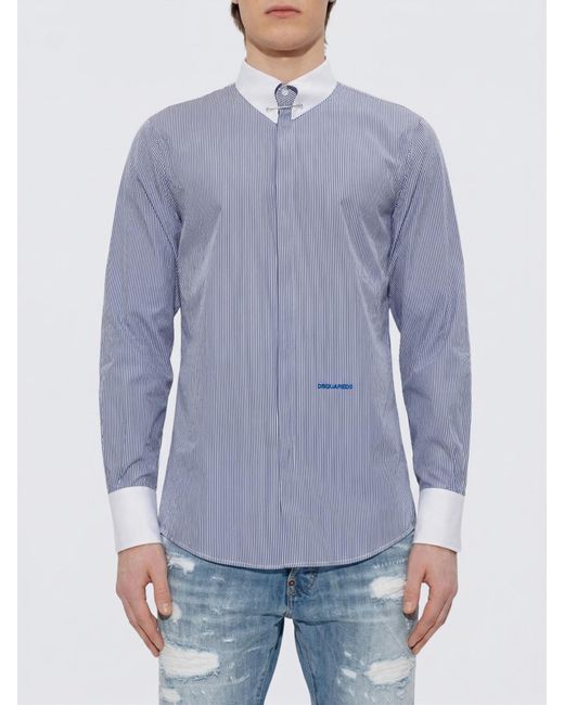 DSquared² Blue Striped Cotton Shirt for men