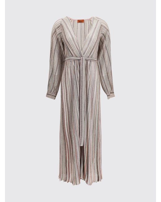 Missoni Pink Long Striped Lurex Cardigan With Waist Belt