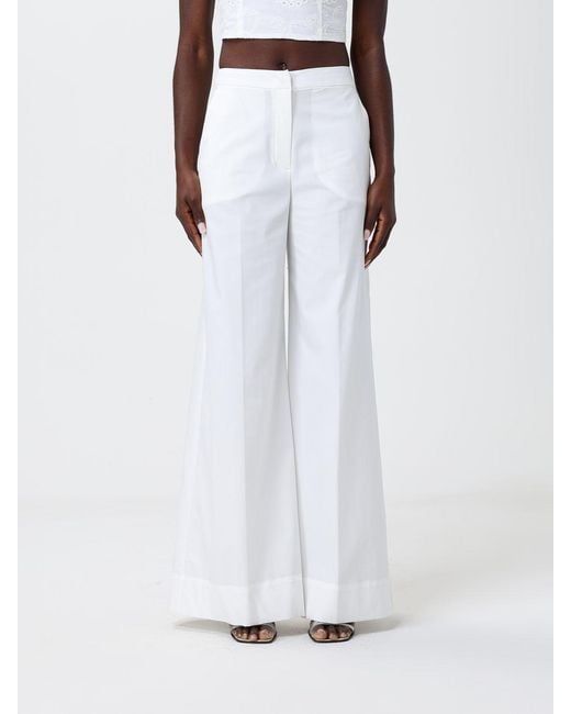 Hanita White Cotton Blend Flared Trousers