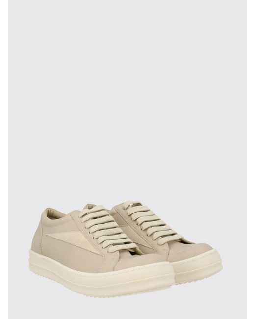 Rick Owens Natural Bicolour Leather And Suede Low-Top Trainers With Padded Ankle