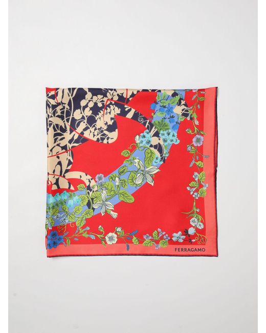 Ferragamo Red Pegasus Print Silk Foulard