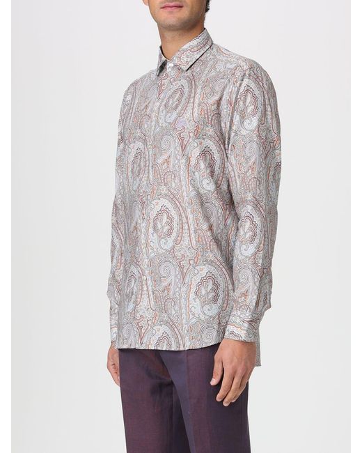Etro Gray Cotton Shirt With Paisley Print for men