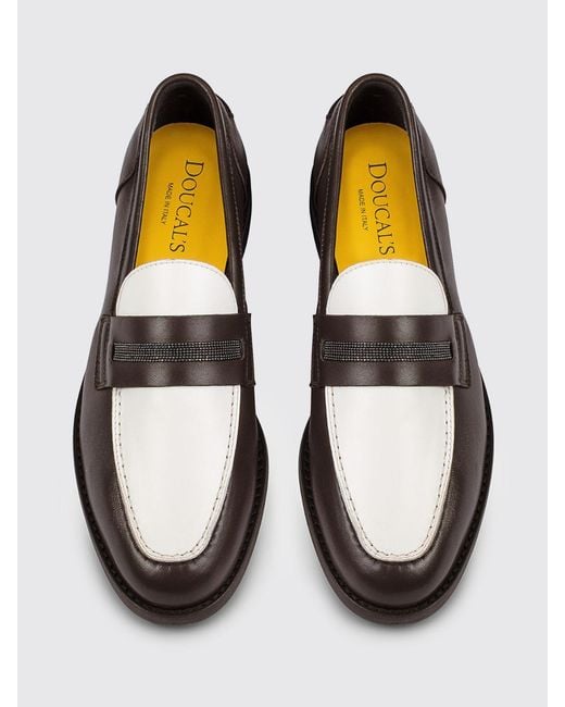 Doucal's White Leather Loafers With Monile