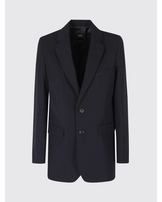 A.P.C. Blue Single-Breasted Wool Blazer With Lapel Collar And Flap Pockets