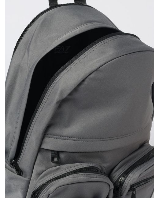 EA7 Gray Printed Logo Polyester Backpack for men