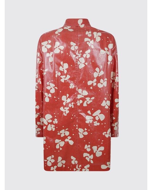 Dries Van Noten Red Abstract Print Waxed Cotton Shirt Jacket With Flap Pockets for men