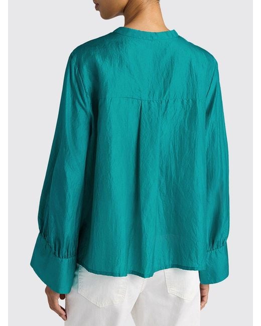 Momoní Blue MomonÌ Long-Sleeved Pure Silk Shirt With A Mandarin Collar