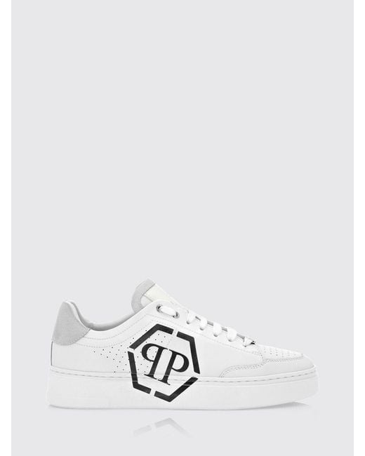 Philipp Plein White Monogram Calf Leather Low-Top Sneakers With Hexagon Logo for men