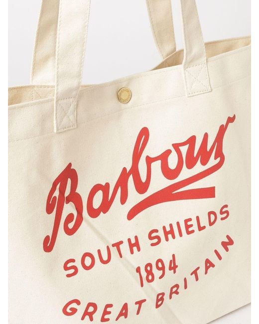 Barbour White Script Cotton Canvas Bag for men