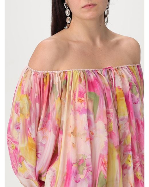 Blumarine Pink Floral Print Maxi Dress Offtheshoulder