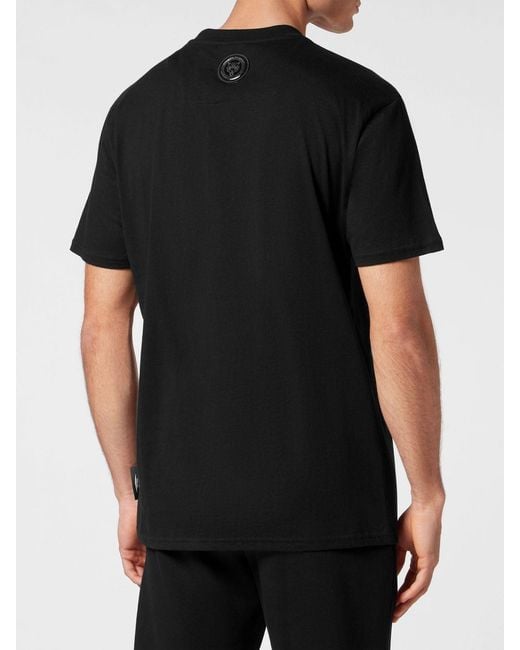 Philipp Plein Black Cotton Crew Neck T-Shirt With Tone-On-Tone Logo Print for men